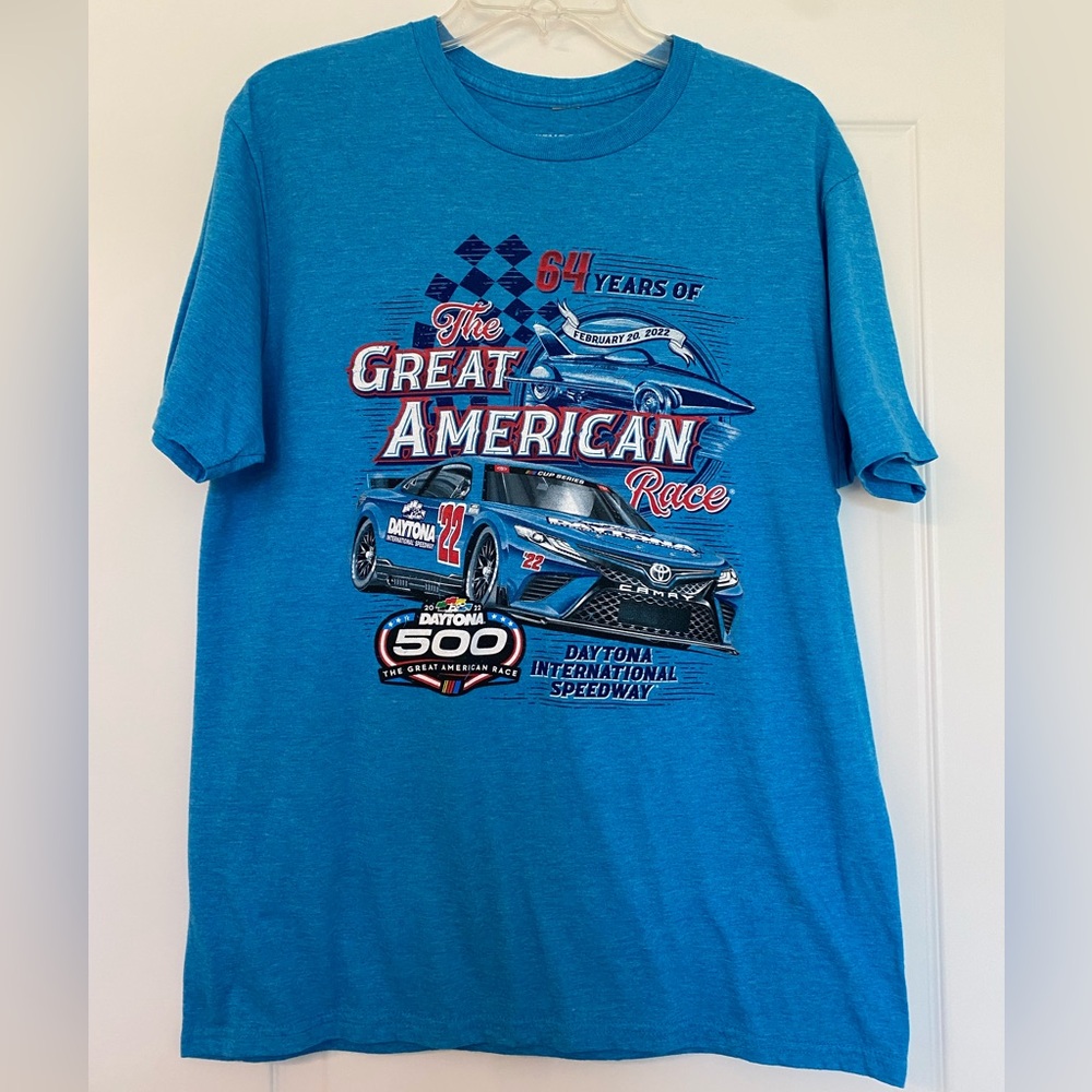 Men’s Blue 2022 Daytona 500 Great American Race Tee w/ Winners Listed on Back